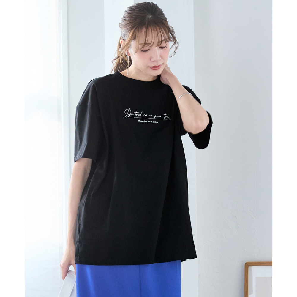 綿100%ゆるシルエットプリントTシャツ(接触冷感・UVカット) 大きいサイズ1