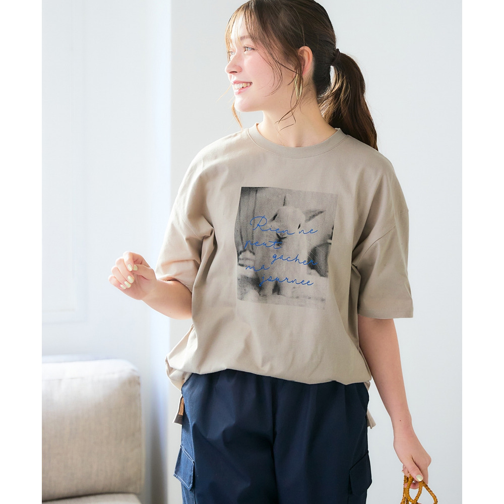 綿100%ゆるシルエットプリントTシャツ(接触冷感・UVカット) 大きいサイズ1