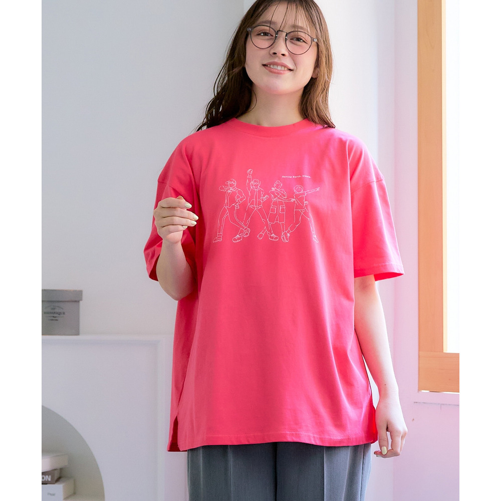 綿100%ゆるシルエットプリントTシャツ(接触冷感・UVカット) 大きいサイズ1