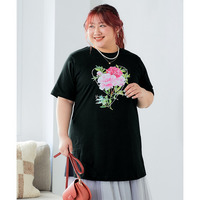 肌触りが気持ち良い綿100%AラインプリントチュニックTシャツ（接触冷感・UVカット）　大きいサイズ