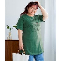 肌触りが気持ち良い綿100%AラインプリントチュニックTシャツ（接触冷感・UVカット）　大きいサイズ