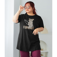 肌触りが気持ち良い綿100%AラインプリントチュニックTシャツ（接触冷感・UVカット）　大きいサイズ