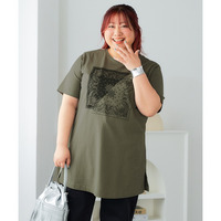 肌触りが気持ち良い綿100%AラインプリントチュニックTシャツ（接触冷感・UVカット）　大きいサイズ