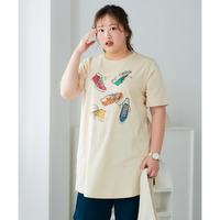 肌触りが気持ち良い綿100%AラインプリントチュニックTシャツ（接触冷感・UVカット）　大きいサイズ