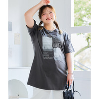肌触りが気持ち良い綿100%AラインプリントチュニックTシャツ（接触冷感・UVカット）　大きいサイズ
