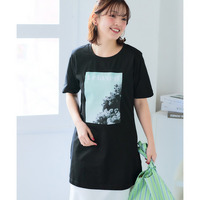 肌触りが気持ち良い綿100％AラインプリントチュニックTシャツ（接触冷感・UVカット） 大きいサイズ