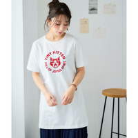 肌触りが気持ち良い綿100％AラインプリントチュニックTシャツ（接触冷感・UVカット） 大きいサイズ