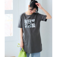 肌触りが気持ち良い綿100％AラインプリントチュニックTシャツ（接触冷感・UVカット） 大きいサイズ