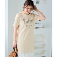 肌触りが気持ち良い綿100％AラインプリントチュニックTシャツ（接触冷感・UVカット） 大きいサイズ