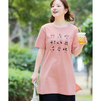 肌触りが気持ち良い綿100％AラインプリントチュニックTシャツ（接触冷感・UVカット） 大きいサイズ