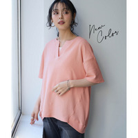 綿100%やわらかドライタッチパイル5分袖キーネックゆるプルオーバー（吸汗速乾）　大きいサイズ