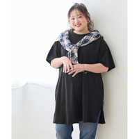 綿100%やわらかドライタッチパイル5分袖コクーンチュニック（吸汗速乾）　大きいサイズ