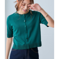 【アイスクリーンプレミアム】クルーネック5分袖ニットカーディガン（持続冷感・接触冷感・毛玉になりにくい・UVカット・洗濯機で洗える・遮熱） 大きいサイズ