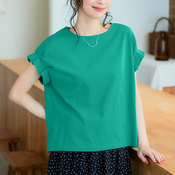 袖タックTシャツ【カレンデュラオイル加工】(接触冷感・UVカット) 大きいサイズ【アリノマ/Alinoma】 袖タックTシャツ【カレンデュラオイル加工】(接触冷感・UVカット) 大きいサイズ【アリノマ/Alinoma】