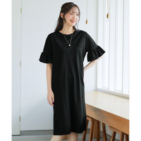 袖フリルカットソーロング丈ワンピース【カレンデュラオイル加工】（接触冷感）　大きいサイズ