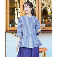 綿100%柔らか7分袖ペプラムゆるシャツチュニック　大きいサイズ