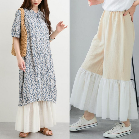 裾チュール切替フレアぺチパンツ 大きいサイズ【アリノマ/Alinoma】 裾チュール切替フレアぺチパンツ 大きいサイズ【アリノマ/Alinoma】