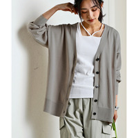 洗えるUVカット綿100%Vネックカーディガン（長袖）（オーバーサイズ）　大きいサイズ