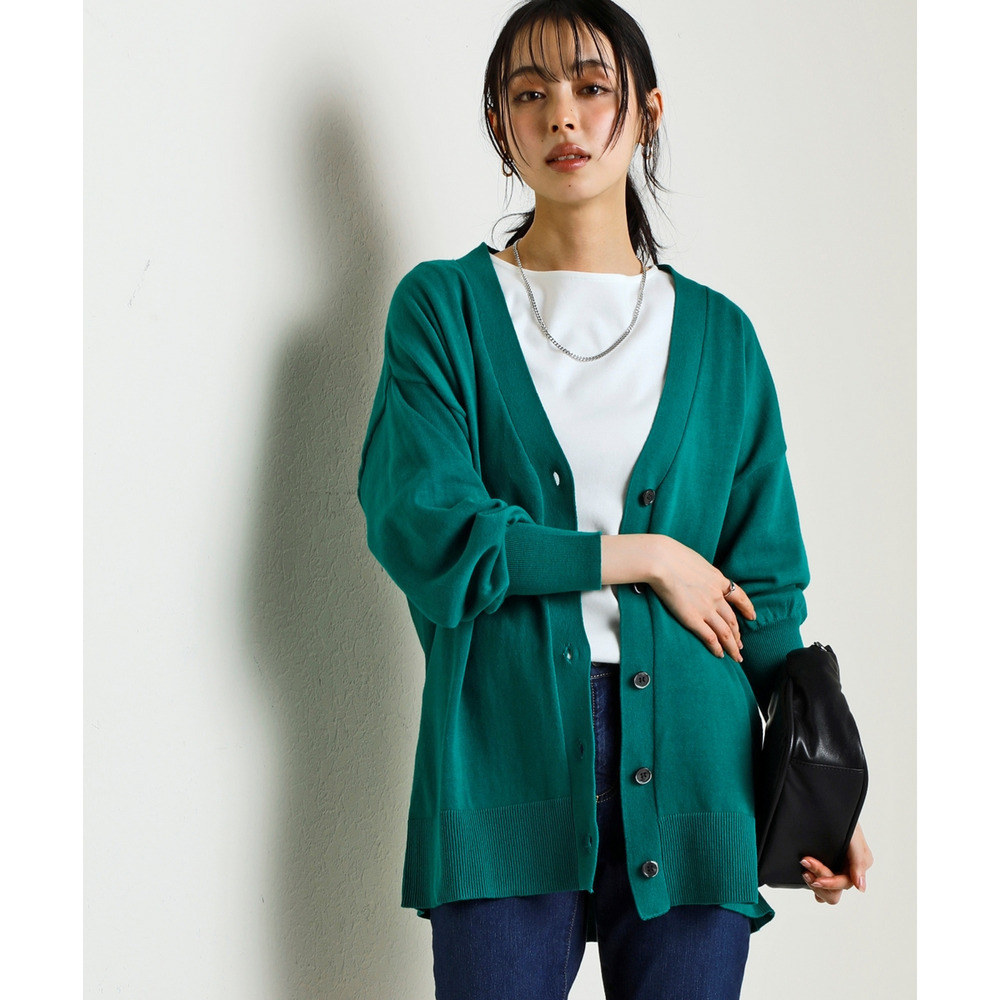 洗えるUVカット綿100%Vネックカーディガン(長袖)(オーバーサイズ) 大きいサイズ12