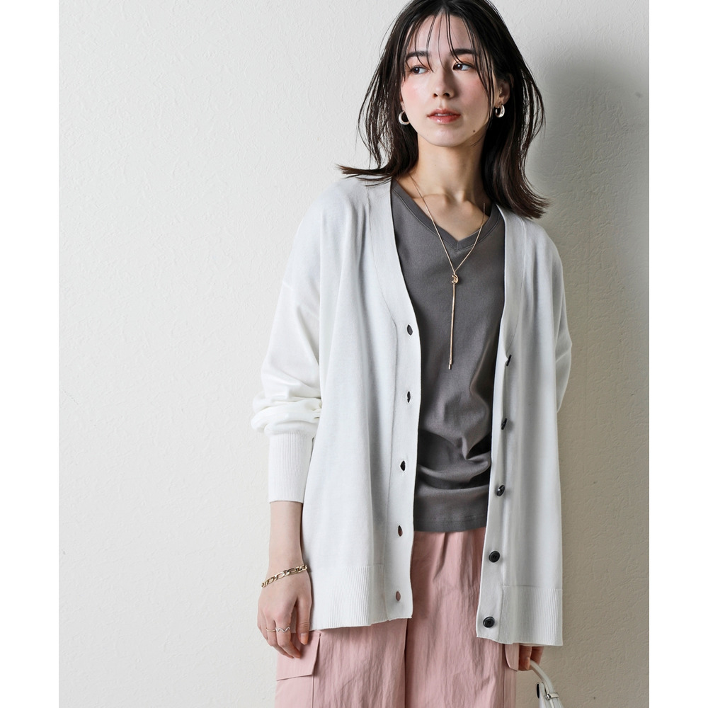 洗えるUVカット綿100%Vネックカーディガン(長袖)(オーバーサイズ) 大きいサイズ14