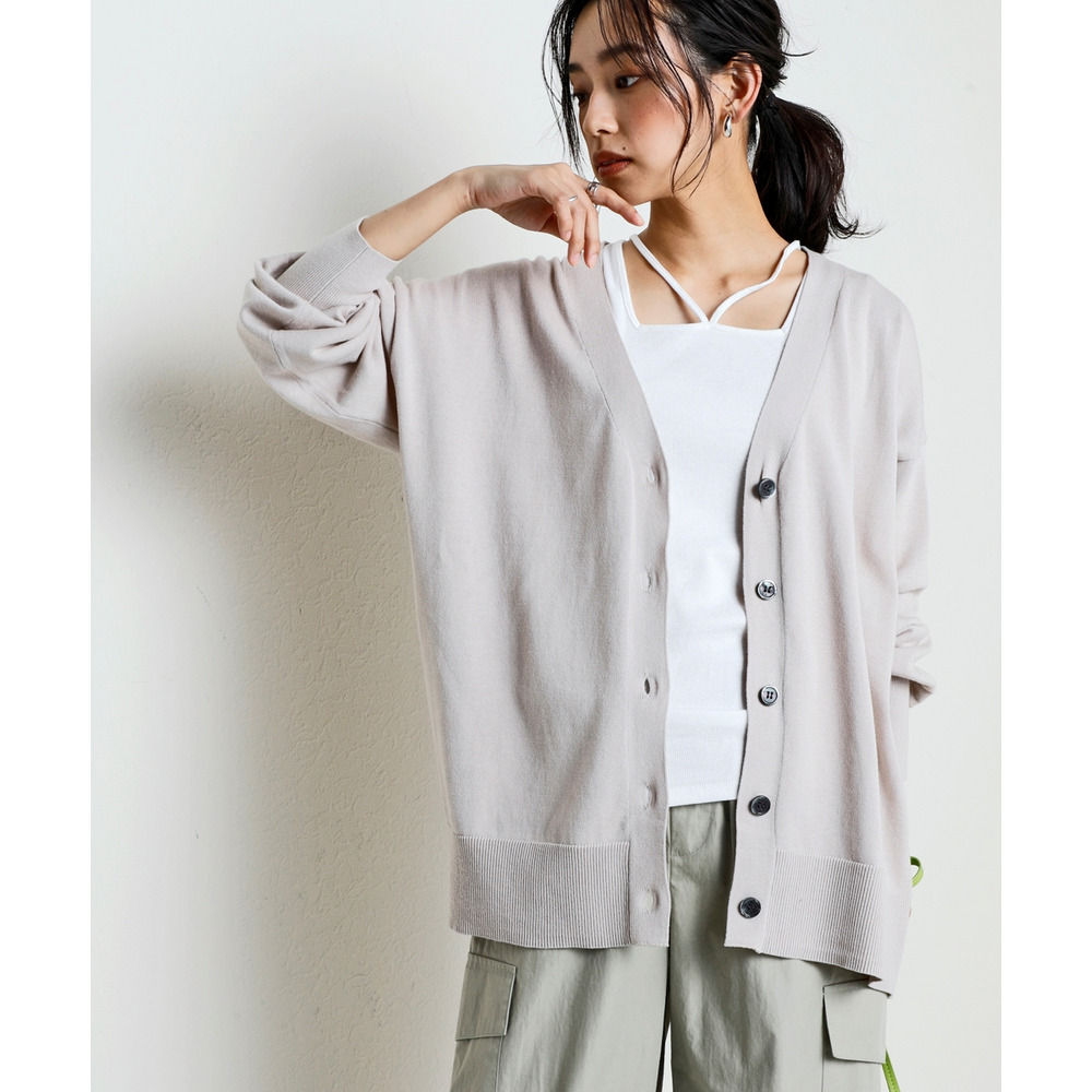 洗えるUVカット綿100%Vネックカーディガン(長袖)(オーバーサイズ) 大きいサイズ16