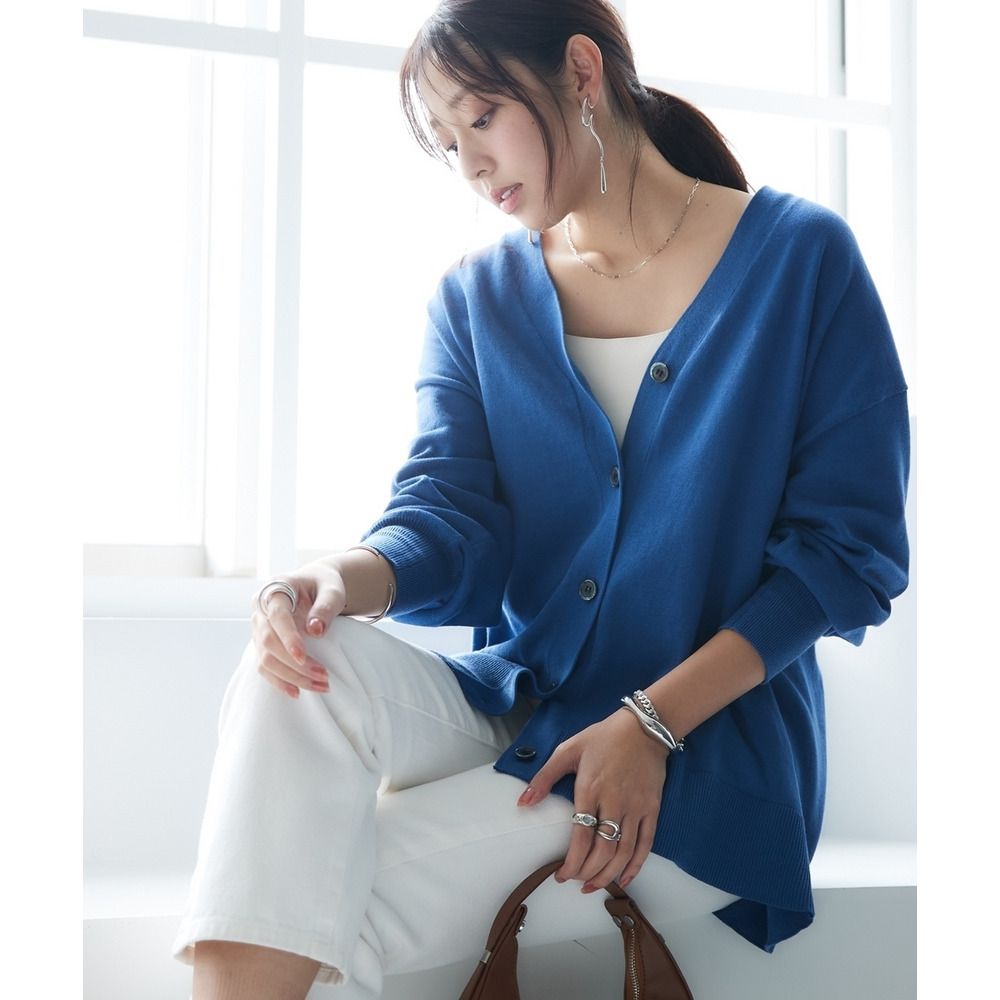 洗えるUVカット綿100%Vネックカーディガン(長袖)(オーバーサイズ) 大きいサイズ18