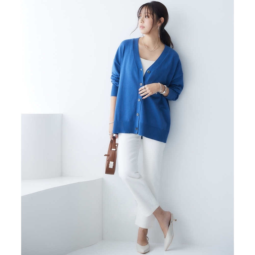 洗えるUVカット綿100%Vネックカーディガン(長袖)(オーバーサイズ) 大きいサイズ20