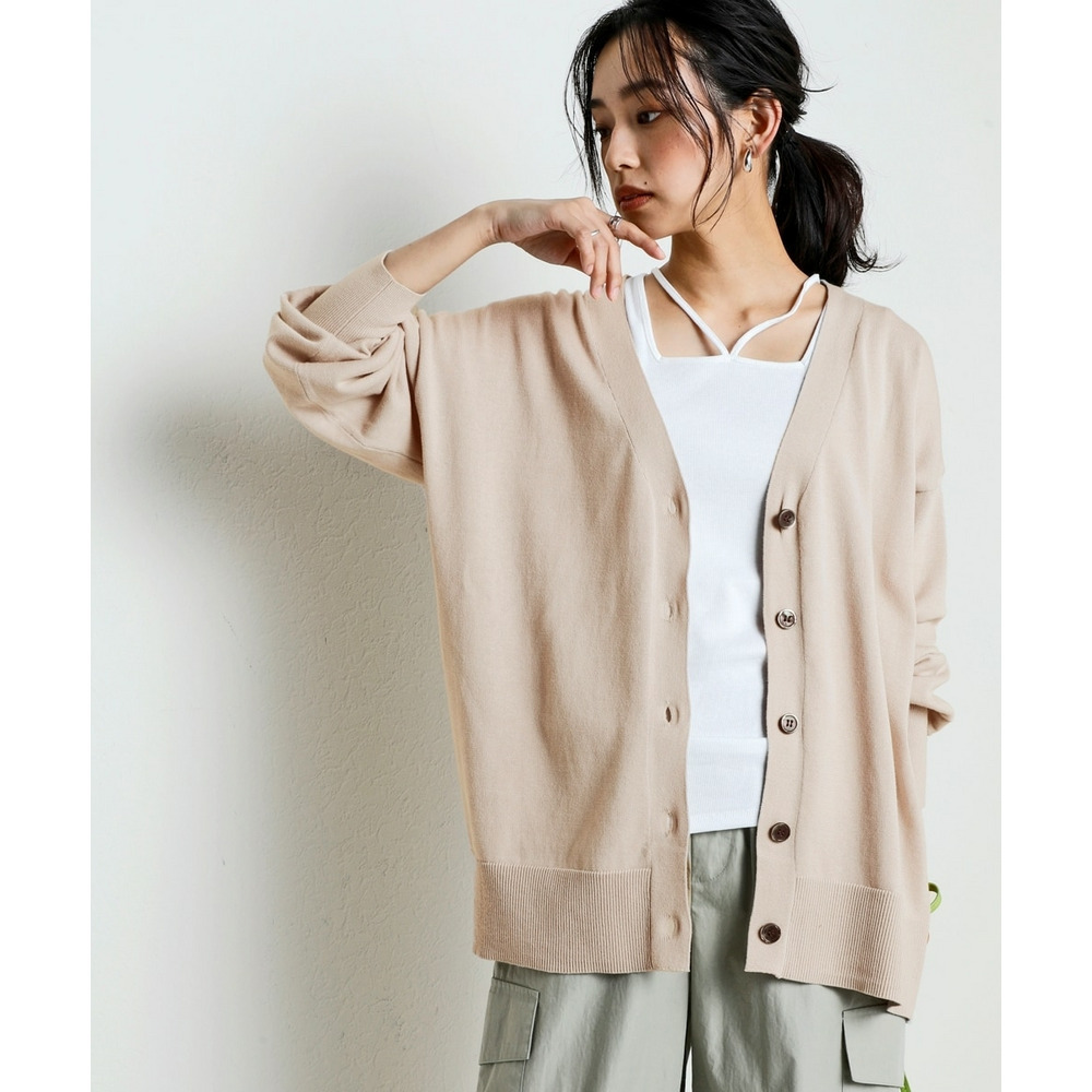 洗えるUVカット綿100%Vネックカーディガン(長袖)(オーバーサイズ) 大きいサイズ23