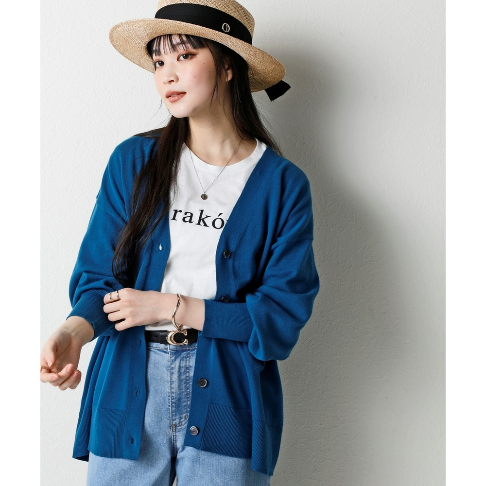 洗えるUVカット綿100%Vネックカーディガン(長袖)(オーバーサイズ) 大きいサイズ25