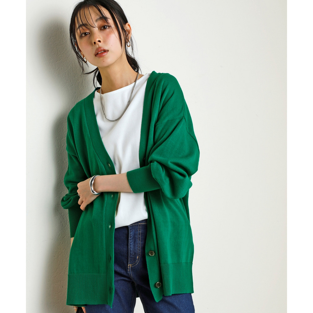 洗えるUVカット綿100%Vネックカーディガン(長袖)(オーバーサイズ) 大きいサイズ1