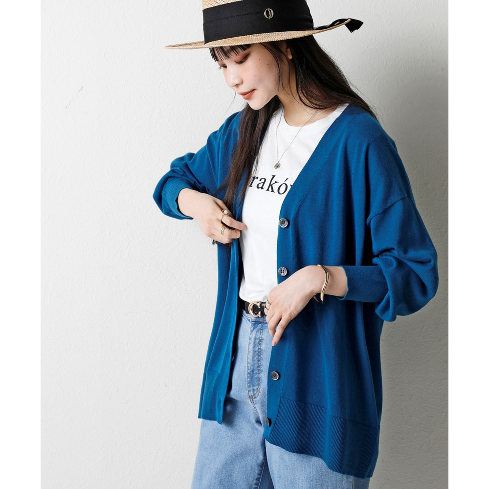 洗えるUVカット綿100%Vネックカーディガン(長袖)(オーバーサイズ) 大きいサイズ1