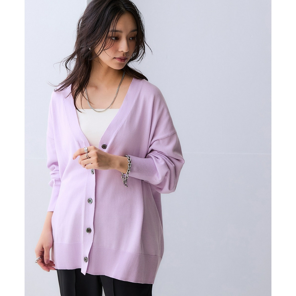 洗えるUVカット綿100%Vネックカーディガン(長袖)(オーバーサイズ) 大きいサイズ1