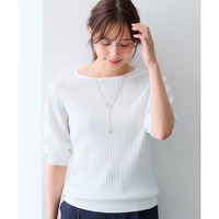 【ひんやり接触冷感】パフ袖ボートネックリブニット(UVカット・毛玉になりにくい・遮熱) 大きいサイズ