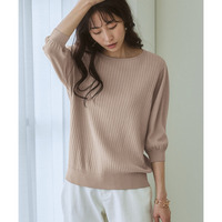 【ひんやり接触冷感】パフ袖ボートネックリブニット（ＵVカット・毛玉になりにくい・遮熱） 大きいサイズ