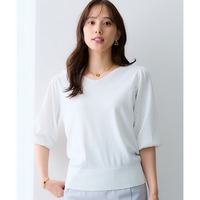 【ひんやり接触冷感】透かし編みパフ袖ニット（ＵVカット・毛玉になりにくい・遮熱） 大きいサイズ