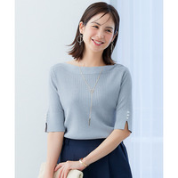 【ひんやり接触冷感】パール調スリーブボートネックリブニット(UVカット・毛玉になりにくい)　大きいサイズ