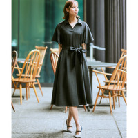 麻調合繊ミディ丈フレアワンピース（しわになりにくい・接触冷感・UVカット・ウォッシャブル） 大きいサイズ