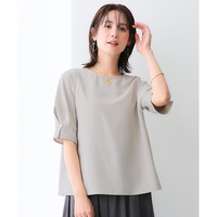 麻調合繊パール調袖タックブラウス(しわになりにくい・接触冷感・UVカット・ウォッシャブル) 大きいサイズ