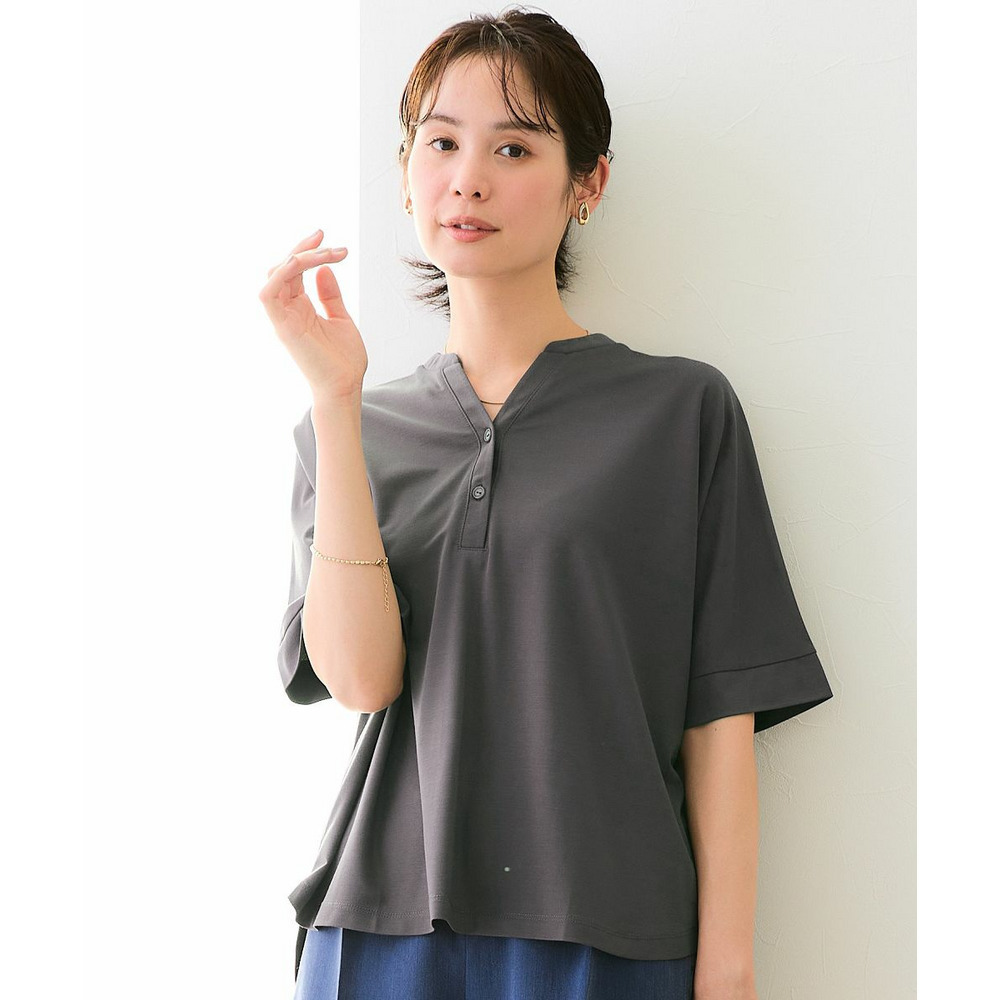 ブラウス見えシルケットポンチスキッパーチュニックカットソートップス 大きいサイズ1