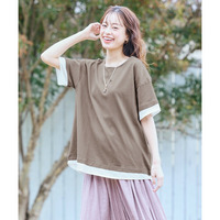 綿100％汗染みしにくい重ね着風5分袖Tシャツ　大きいサイズ