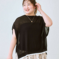 ゆるシルエット配色ニットプルオーバー（薄手素材）（接触冷感）　大きいサイズ