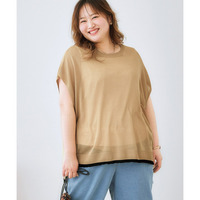 ゆるシルエット配色ニットプルオーバー（薄手素材）（接触冷感）　大きいサイズ