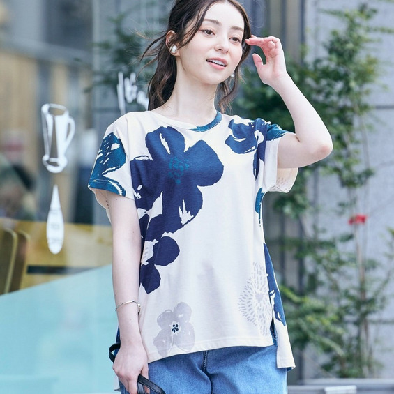 綿100%選べるデザインフレンチスリーブTシャツ(接触冷感・UVカット) 大きいサイズ【アリノマ/Alinoma】 綿100%選べるデザインフレンチスリーブTシャツ(接触冷感・UVカット) 大きいサイズ【アリノマ/Alinoma】