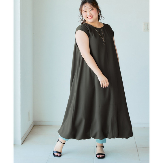 汚れがつきにくいバルーンワンピース(防透け・接触冷感) 大きいサイズ【アリノマ/Alinoma】 汚れがつきにくいバルーンワンピース(防透け・接触冷感) 大きいサイズ【アリノマ/Alinoma】
