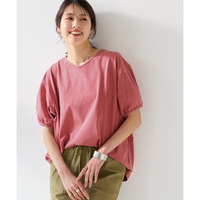 綿100％ケミカル加工5分袖パフスリーブゆるシルエットプルオーバー　大きいサイズ