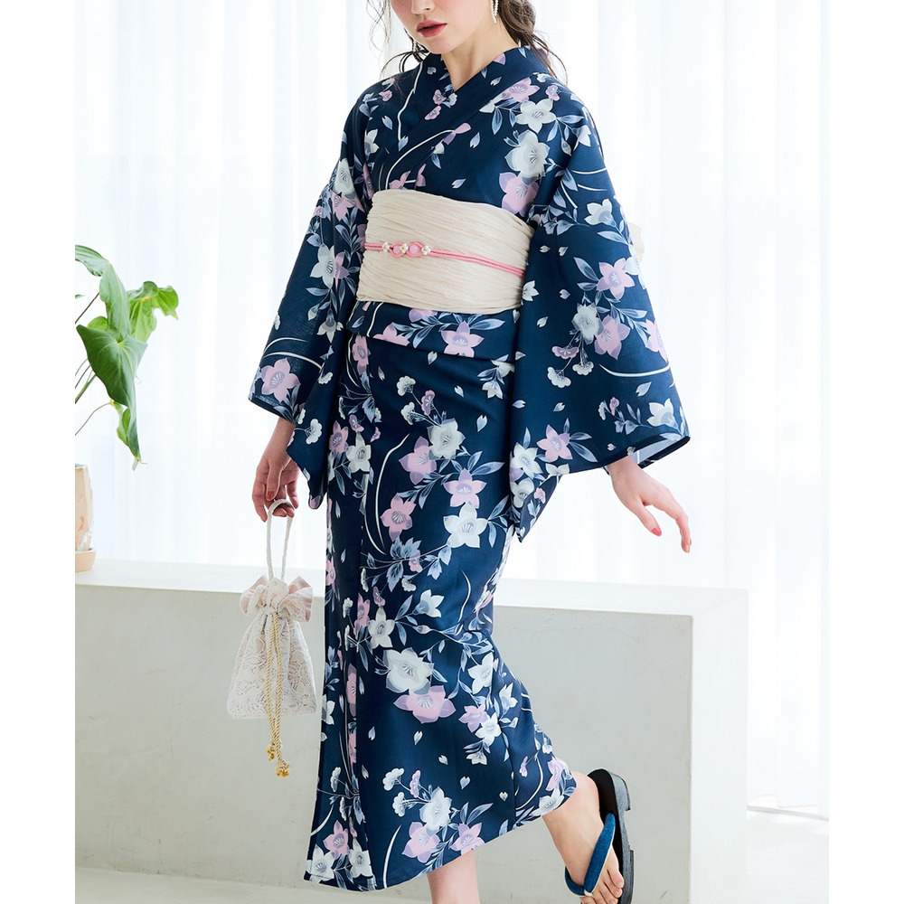 一人で着られる簡単ひも付二部式浴衣(接触冷感) 大きいサイズ1