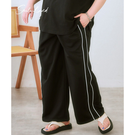サイドラインゆるシルエットカットソーパンツ 大きいサイズ【アリノマ/Alinoma】 サイドラインゆるシルエットカットソーパンツ 大きいサイズ【アリノマ/Alinoma】