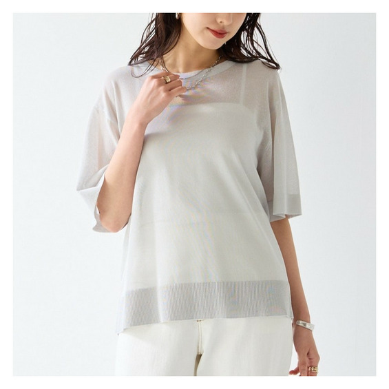 【アイスクリーンライト】シアーニット5分袖Tシャツ(接触冷感・毛玉になりにくい・洗濯機で洗える) 大きいサイズ【アリノマ/Alinoma】 【アイスクリーンライト】シアーニット5分袖Tシャツ(接触冷感・毛玉になりにくい・洗濯機で洗える) 大きいサイズ【アリノマ/Alinoma】