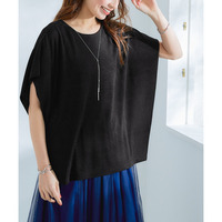 さらりシアーリネンライクスラブゆったりドルマントップス（ネックレス付）　大きいサイズ