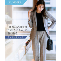【レディーススーツ】うすカルストレッチテーパードパンツスーツ（テーラードジャケット＋パンツ）（多機能シャドーチェック）　大きいサイズ